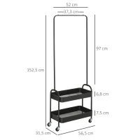 HOMCOM Metalen Kledingrek met Schoenenplank, Verrijdbaar, Vrijstaand, Zwart(m-3)