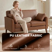 HOMCOM 2 Seater Sofa, 132 cm Modern Small Sofa with Solid Wood Legs and 2 Pillows for Small Space, Brown(m-5)