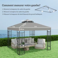Outsunny Toile pour tonnelle 3 x 3 m toile de rechange pour tonnelle à 2 niveaux protection UPF30+ trous de drainage gris(m-3)
