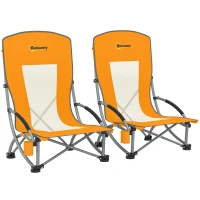 Outsunny Lot de 2 chaises de plage pliable chaises camping pliante légère sac de transport porte-gobelet 70 x 58 x 79 cm orange(m-11)