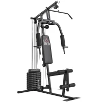 HOMCOM Máquina de Musculação com Pesos Ajustáveis de 45 kg, Press de Peito e Pernas, Polia, 135x103x200 cm, Preto(m-11)