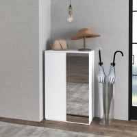 HOMCOM Sapateira com Espelho Móvel Sapateira para 18 Pares de Sapatos com Prateleiras Ajustáveis 60x32x95 cm Branco(m-10)