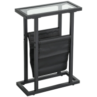 HOMCOM Bijzettafel in Metaal met Stoffen Tas en Glazen Blad, Smalle Tafel voor Woonkamer, Slaapkamer, Zwart