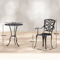 Outsunny 3-delige tuin bistroset ronde bistrotafel met 2 stoelen parasolgat, antiek van gietaluminium(m-3)