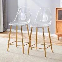 Lot de 2 tabourets de bar transparents, design moderne et aérien, 51x45x102 cm, Doré(m-1)