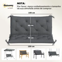Outsunny Almofada para Banco de Jardim com Encosto, 100x98x8 cm, Almofada de Banco de 2 Lugares para Interior e Exterior com Enchimento Espesso e Tiras de Fixação, para Baloiço, Terraço, Varanda Cinzento Escuro(m-3)