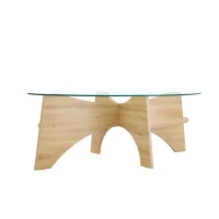 Table basse ronde en verre, design moderne, patins antidérapants, 104.9x60x35.6 cm, Couleur naturelle(m-11)