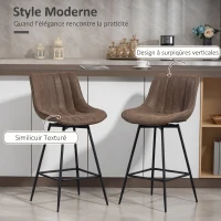 HOMCOM Lot de 2 tabourets de bar, chaises de bar en PU, assise rembourrée 68H cm, dossier et repose-pieds, marron(m-4)