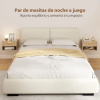 HOMCOM Juego de 2 Mesitas de Noche Flotantes con Cajón de Ratán Estante Abierto Ahorra Espacio 40x30x25 cm Roble(m-4)
