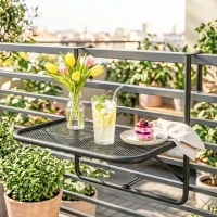 Outsunny Table Suspendue pour Balcon dim. 60L x 56,5l cm Hauteur réglable 3 Niveaux métal époxy Noir(m-10)