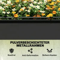 Outsunny Hoogbed met kweekkas-opzet plantenbak met opklapbare afdekking oprolbare ritsdeur afvoeropening Zwart(m-9)