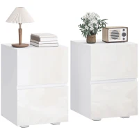 HOMCOM Set de 2 Noptiere cu 2 Sertare, Alb(m-7)