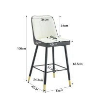Lot de 2 tabourets de bar hauteur, design moderne et confortable, dossier incurvé et repose-pieds, 42x45x100 cm, Argenté(m-3)