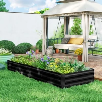 Outsunny Carré potager de jardin rectangulaire jardinière extérieure 241 x 90,5 x 30 cm tôle d'acier ondulée noir(m-10)