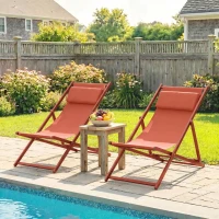 Outsunny Lot de 2 bain de soleil, chaise longue pliante avec appuie-tête en textilène inclinable 60 x 100 x 85 cm, rouge brique(m-8)
