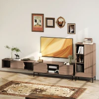 HOMCOM Aparador para Salón Moderno con Puerta Cajón Estante Ajustable y 3 Compartimentos Abiertos 60x34x121 cm Natural(m-9)