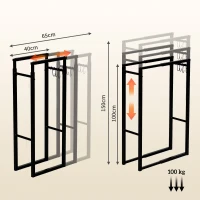 Outsunny Portalegna da Interno ed Esterno Regolabile in Metallo con Ganci a S, 40-65x25x100-150 cm, Nero(m-3)