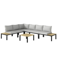 Outsunny Salon de Jardin Modulaire 6 Pièces Ensemble Canapé Extérieur Transformable en Lit Table Basse et Plateaux Latéraux Gris