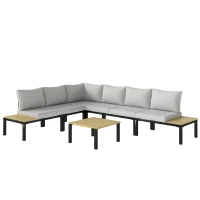 Outsunny Salon de Jardin Modulaire 6 Pièces Ensemble Canapé Extérieur Transformable en Lit Table Basse et Plateaux Latéraux Gris(m-1)