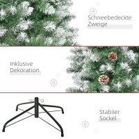 HOMCOM Kunstkerstboom, 630 Takken, 37 Dennenappels, Besneeuwde Punten, Brandvertragend, 180 cm(m-7)