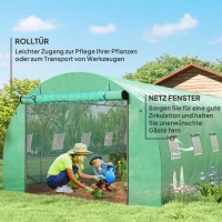 Outsunny Polytunnelkas met kunststofafdekking en stalen frame, begaanbare kastoog met oprolbare deuren, Groen(m-6)