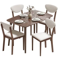 HOMCOM Ensemble table salle à manger avec 4 chaises table de cuisine avec chaises 4 personnes assise rembourrée noyer crème(m-12)
