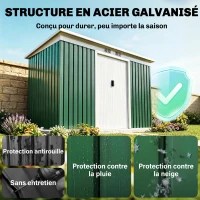 Outsunny Abri de jardin 3,6 m² 280 x 130 x 172 cm kit de fondation porte coulissante ventilations acier galvanisé vert foncé(m-4)