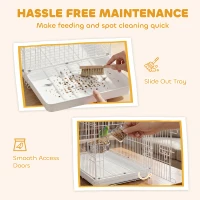 PawHut Bird Cage Foldable Portable Budgie Cage with Wooden Perch 2 Bowls for Travel 49 x 31 x 40 cm White(m-6)