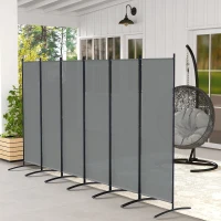 Outsunny 6 Panel Folding Room Divider, 1.7m Privacy Screen with Wide Feet, Portable Freestanding Metal Partition Separator for Office, Living Room, Bedroom, Dining Room, Dark Grey(m-2)