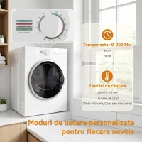 HOMCOM Mini Uscător de Rufe Portabil 3 kg, 1020W, Încălzire PTC, Timer, Alb(m-4)