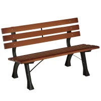 Outsunny Bancă de Grădină cu 2 Locuri din Fontă și Lemn de Brad, 120x57x70 cm, Culoare Cafea(m-10)