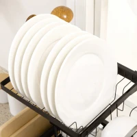 HOMCOM Égouttoir à vaiselle 2 niveaux porte-couteau support pour planche à découper 93 x 30 x 52,5 cm acier noir(m-8)