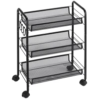 HOMCOM Carrinho de Cozinha em Aço com 3 Cestos e Rodas, Suporta 9 kg, Cozinha, Casa de Banho e Lavandaria 45x26,5x63 cm,  Preto(m-1)