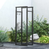 Outsunny Portalegna da Interno ed Esterno Regolabile in Metallo con Ganci a S, 40-65x25x100-150 cm, Nero(m-8)
