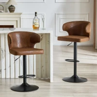 Lot de 2 tabourets de bar avec dossier, réglables en hauteur et pivotants 360°, 49.7x45x110 cm, Marron(m-1)