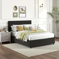 HOMCOM 4ft6 Double Ottoman Bed Frame, with Front Drawer - Black(m-9)