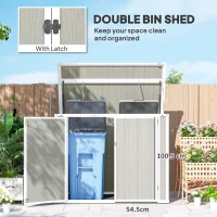 Outsunny 4.7 x 2.5FT Garden Shed, Double Bin Storage Shed with Lockable Doors, Outdoor Small Shed with Openable Lid for 2 Trash Cans, Garden Tools, Light Grey(m-7)