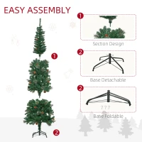 HOMCOM 6.5FT Tall Pencil Slim Artificial Christmas Tree with Realistic Branches, Tip Count and Pine Cones, Pine Needles Tree, Xmas Decoration, Green(m-8)