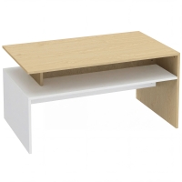 HOMCOM Tavolino da Salotto Bicolore con Mensola Asimmetrica, 95x55x50 cm, Legno Naturale e Bianco