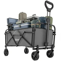 Outsunny Chariot de Jardin Charrette de Transport Pliable Tout-Terrain 66L Charge 68kg Poignée Réglable 81 x 45 x 89 cm Gris(m-12)