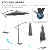 Outsunny Ombrellone da Giardino 3x2.5 m a Braccio e Inclinabile con Manovella, in Acciaio e Poliestere Grigio(m-4)
