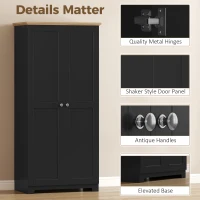 HOMCOM Kitchen Cupboard, 172cm Freestanding Storage Cabinet with Doors and Shelves, Black(m-6)