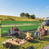 Outsunny Camping Windbreaker with Clear Windows, Carry Bag and Steel Poles, for Beach Caravan Campervan, 725 x 140cm, Army Green(m-14)