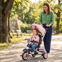 AIYAPLAY Tricycle bébé évolutif 6 en 1, tricycle enfant pliable avec poignée parentale réglable, siège pivotant 360°, rose(m-17)