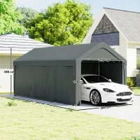 Outsunny Abrigo de Exterior 590x300x280 cm Garagem de Exterior para Carros Anti UV com Paredes Laterais Desmontáveis e 2 Portas Cinza Escuro(m-3)