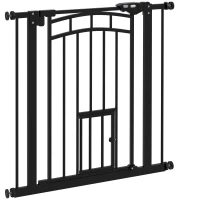 PawHut Barrière de sécurité animaux chien porte fermeture automatique sans perçage de 74 à 80 cm acier noir(m-1)