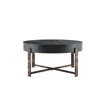 Table basse ronde style rétro‑industriel, stable et résistante, patins antidérapants et protège‑sol, 68x68x36 cm, Noir(m-2)