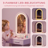 AIYAPLAY inder Schminktisch Set 2 in 1 Frisiertisch Schreibtisch mit Hocker LED-Spiegel in 3 Lichtfarben 2 Schublade 3-8 Jahre(m-4)