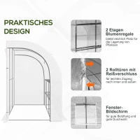 Outsunny Kas, tuinkas met kunststofhoes, UV-bestendig, 3 niveaus, ritssluitende deuren, Wit(m-7)