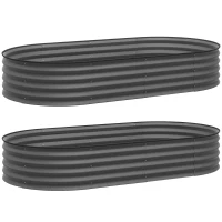 Outsunny Set of Two 181 x 93cm Steel Planters - Dark Grey(m-1)
